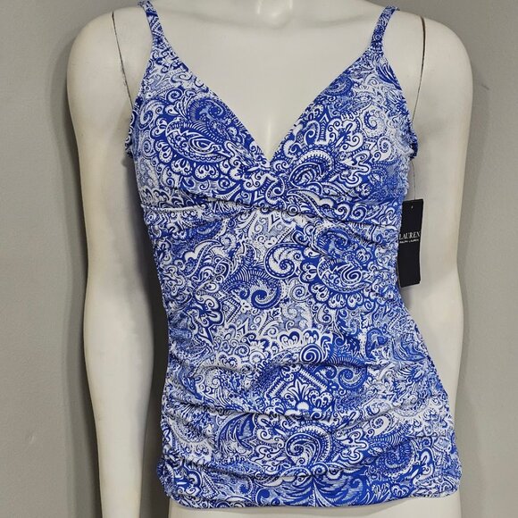 Lauren Ralph Lauren Paisley Twist Front Underwire Tankini Swim Top - Picture 2 of 7
